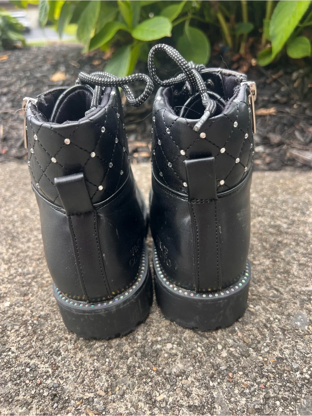 Girls Black Lace-Up Combat Boots with Side Zip